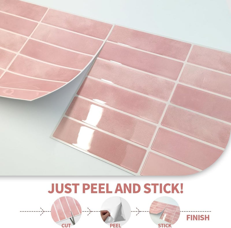 DaGou Peel and Stick Backsplash 3D Wall Tiles,Self-Adhesive,Oil Proof,Waterproof, Removable Wall Panels for Kitchen & Bathroom,Modern Design, Easy Install (10.7ft，12x9 inch,14 Pack) (Pink) - Image 5